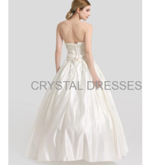 ALBIZIA Beading Ivory Strapless Crystal A-line Beads Ball Gown Satin Long Beach Wedding Dresses
