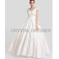 ALBIZIA New Style Ivory Bateau Applique Floor-length Ball Gown Lace A Line Wedding Dresses With Bows