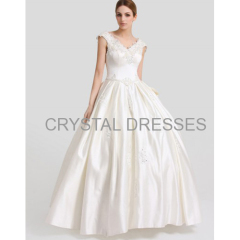 ALBIZIA New Style Ivory Bateau Applique Floor-length Ball Gown Lace A Line Wedding Dresses With Bows