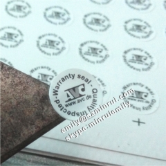 Custom 10mm Round Logo Printed Quality Inspected Destructible Breakable Warranty Seal Stickers