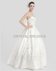 ALBIZIA Retro Beading Ivory Satin Sweetheart Strapless Floor Length Appliques Ball Gown Lace-up Long Wedding Dresses