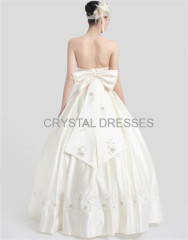 ALBIZIA Retro Beading Ivory Satin Sweetheart Strapless Floor Length Appliques Ball Gown Lace-up Long Wedding Dresses