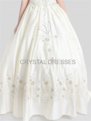 ALBIZIA Retro Beading Ivory Satin Sweetheart Strapless Floor Length Appliques Ball Gown Lace-up Long Wedding Dresses