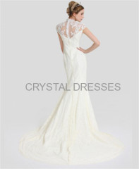 ALBIZIA Fashion Ivory High-neck Appliques Lace Long Bridal Party Dresses Mermaid Sweep Brush wedding Dresses
