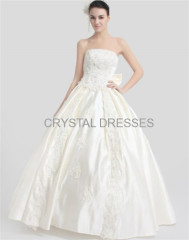 ALBIZIA New Beaded Ivory Satin Strapless Floor Length Appliques Ball Gown Wedding Dresses