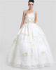 ALBIZIA Ivory Organza One Shoulder Floor Length Appliques Ball Gown Lace-up Wedding Dresses