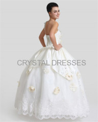 ALBIZIA Ivory Organza One Shoulder Floor Length Appliques Ball Gown Lace-up Wedding Dresses