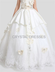 ALBIZIA Ivory Organza One Shoulder Floor Length Appliques Ball Gown Lace-up Wedding Dresses