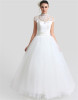 Albizia women's high collar appliques sash tulle long wedding dresses gown