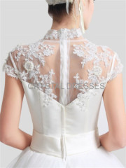 Albizia women's high collar appliques sash tulle long wedding dresses gown