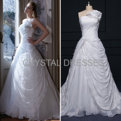ALBIZIA White Beading Bow Pleated Strapless Lace A Line Organza Sweep/Brush Wedding Dresses