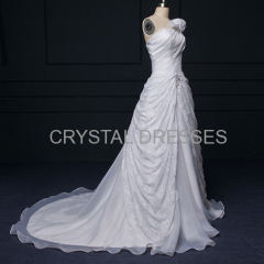 ALBIZIA White Beading Bow Pleated Strapless Lace A Line Brida Gown Organza Sweep/Brush Wedding Dresses