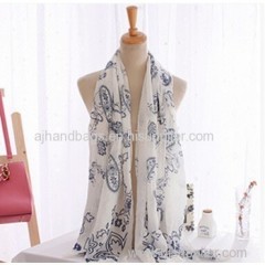 Simple and literary style all-match long cotton scarf with cashew flower pattern and fur edge