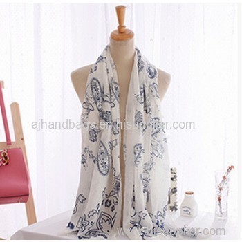 Simple and literary style all-match long cotton scarf with cashew flower pattern and fur edge