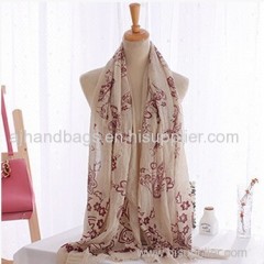 Simple and literary style all-match long cotton scarf with cashew flower pattern and fur edge