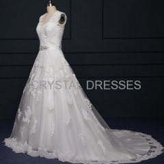 ALBIZIA Fashion Ivory Lace Tulle Keyhole Back A Line Court Train Wedding Dresses