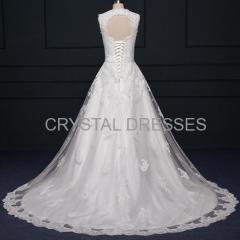 ALBIZIA Fashion Ivory Lace Tulle Keyhole Back A Line Court Train Wedding Dresses