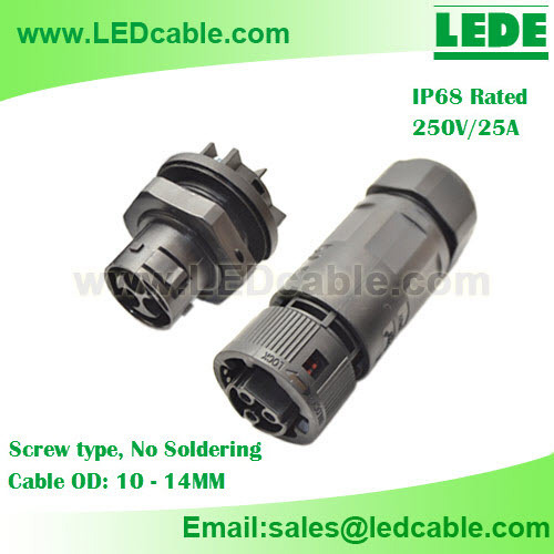 25A 250V 3 Pin Waterproof Panel Mount Connector