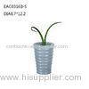 Blue Pillar Embossment Concrete Vase Handmake For Interior Decoration