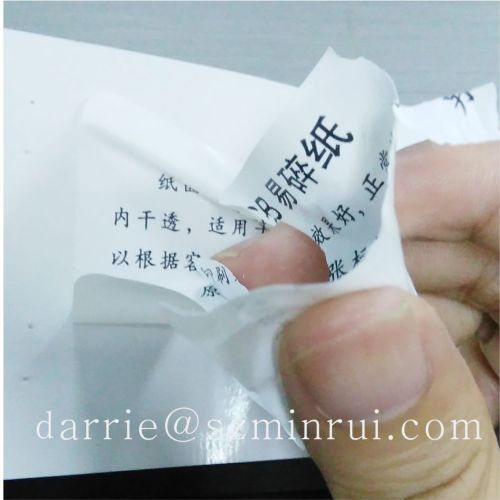 China top factory of Ultra Destructible Vinyl paper Suitable for large label or posted on different plane sealing