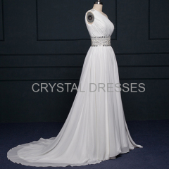 ALBIZIA Fashion White Beading Pleated Chiffon One-Shoulder A Line beach Wedding Dresses