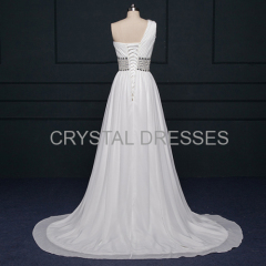 ALBIZIA Fashion White Beading Pleated Chiffon One-Shoulder A Line beach Wedding Dresses