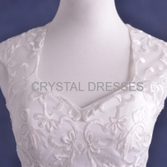 ALBIZIA beautiful White Concise Tulle Bateau Embroidery A-Line Tulle Wedding Dresses