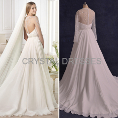 ALBIZIA Exquisite Chiffon Tulle Beading Long unique Chiffon Sweep/Brush A Line Wedding Dresses