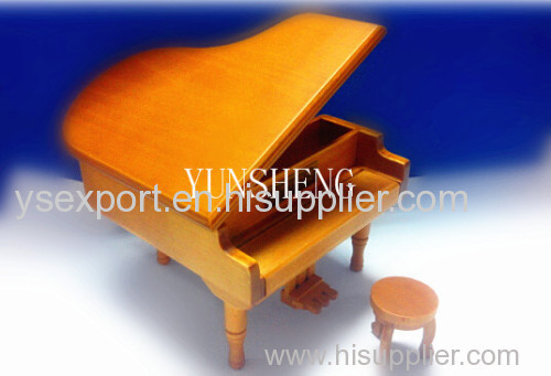 Top Quality China Handmade Wooden Natural Grand Piano Shaped Music Box Christmas Gift Birthday Gift