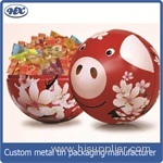 Round tin piggy bank candy tin container