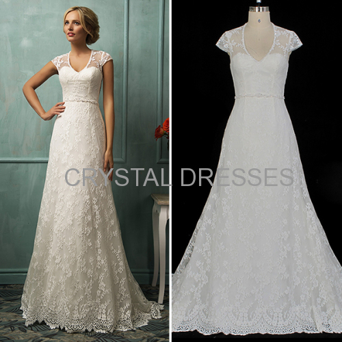 ALBIZIA Retro 2016 Crystal Sash Lace Tulle A-Line Sweep/Brush Wedding Dresses