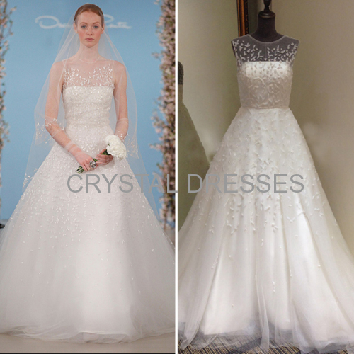 ALBIZIA Gorgeous Beading Tulle Sheer Back Ball Gown A-line monsoon Wedding Dresses