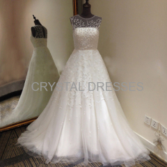 ALBIZIA Gorgeous Beading Tulle Sheer Back Ball Gown A-line monsoon Wedding Dresses