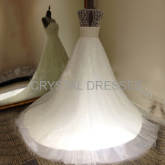 ALBIZIA Gorgeous Beading Tulle Sheer Back Ball Gown A-line monsoon Wedding Dresses