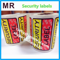 UDV self adhesive sticker type unique custom tamper evident security void sticker label rolls