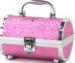 Pink Grain Leather Professional Cosmetic Travel Case for Women / Makeup Artist