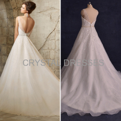 ALBIZIA Beading V-neck Sequin Organza Ball Gown A Line Sweep/Brush Wedding Dresses