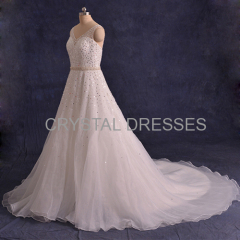ALBIZIA Beading V-neck Sequin Organza Ball Gown A Line Sweep/Brush Wedding Dresses