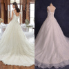ALBIZIA Beads Ivory Scoop Lace Organza Ball Gown Applique Sweep/Brush Wedding Dresses