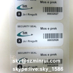 barcode printing security sticker/tamper evident security sticker/adhesive destructible sticker