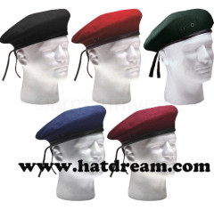 100% wool adjustable military unisex beret hat with embroidery pattern logo