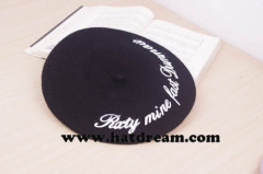 100% wool adjustable military unisex beret hat with embroidery pattern logo