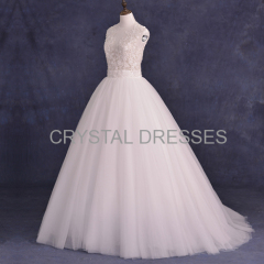 ALBIZIA Sexy See Through Bodice Scoop Lace Beads Ball Gown A Line Tulle Wedding Dresses
