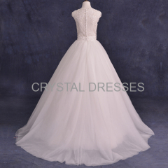 ALBIZIA Sexy See Through Bodice Scoop Lace Beads Ball Gown A Line Tulle Wedding Dresses
