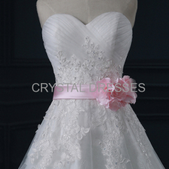 ALBIZIA sparkle White Pleated Lace Applique Tulle Ball Gown Cathedral Wedding Dresses