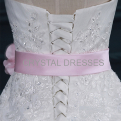 ALBIZIA sparkle White Pleated Lace Applique Tulle Ball Gown Cathedral Wedding Dresses