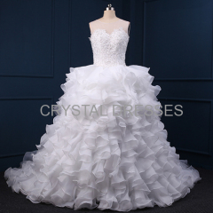 ALBIZIA White Beads Ruffles Scoop Lace Layered A Line Ball Gown Organza Contoured Wedding Dresses