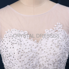 ALBIZIA White Beads Ruffles Scoop Lace Layered A Line Ball Gown Organza Contoured Wedding Dresses