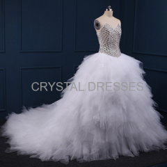 ALBIZIA Gorgeous Beading Fluffy Skirt Sweetheart Crystal Tulle Ball Gown Layered Sweep/Brush Bridal Wedding Dress