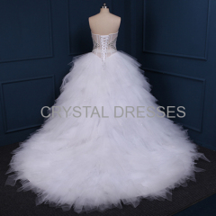 ALBIZIA Gorgeous Beading Fluffy Skirt Sweetheart Crystal Tulle Ball Gown Layered Sweep/Brush Bridal Wedding Dress